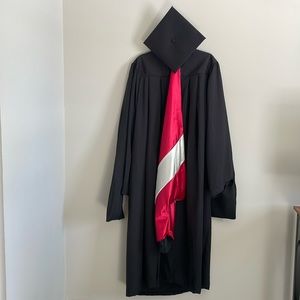 Masters cap, gown, and hood.